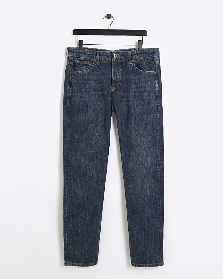 Blue slim fit cross hatch jeans