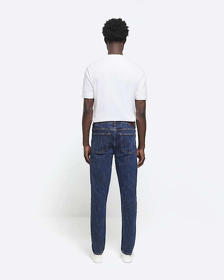Blue slim fit cross hatch jeans River Island