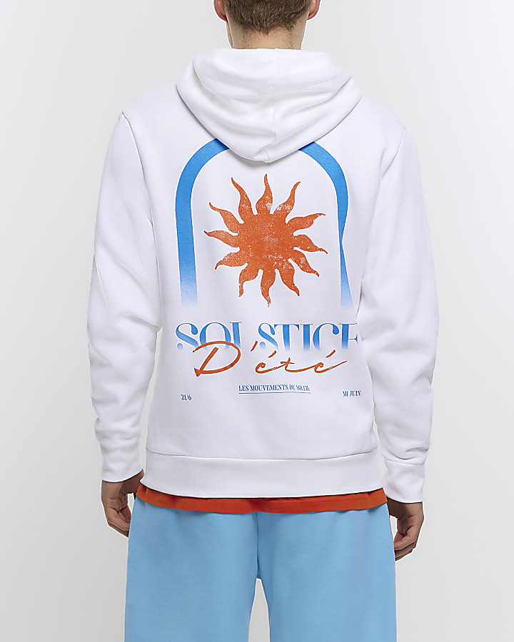 White regular fit solstice graphic hoodie