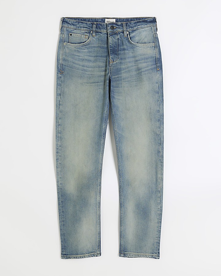 Blue slim fit faded jeans