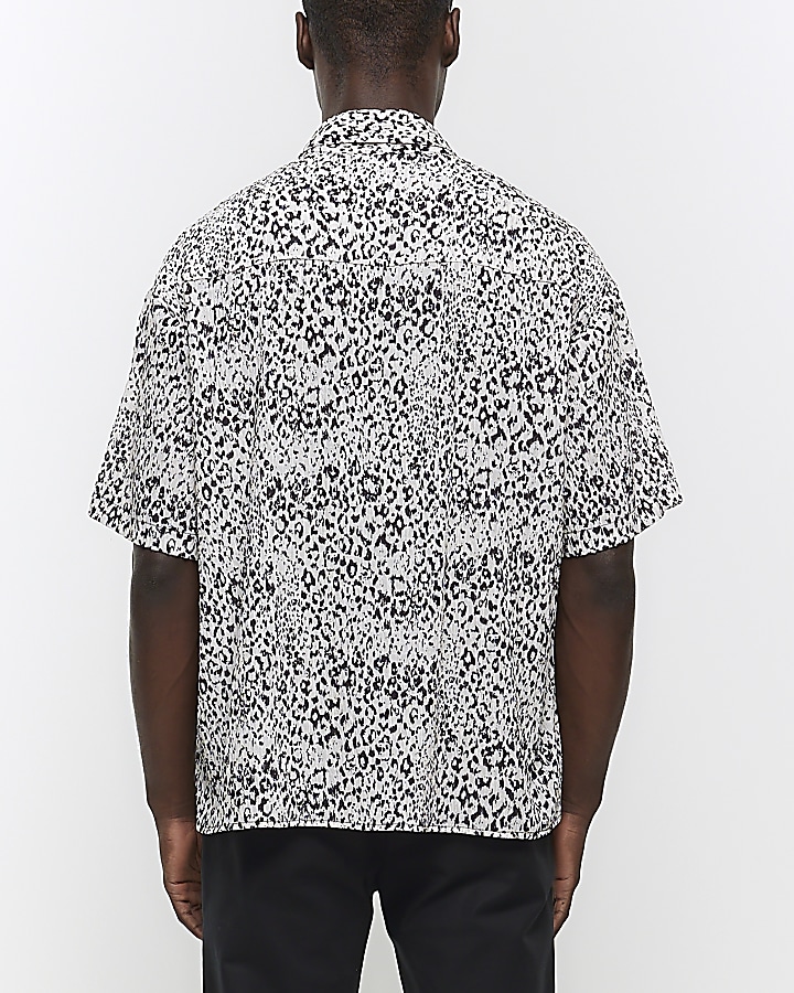 White boxy fit leopard print shirt | River Island