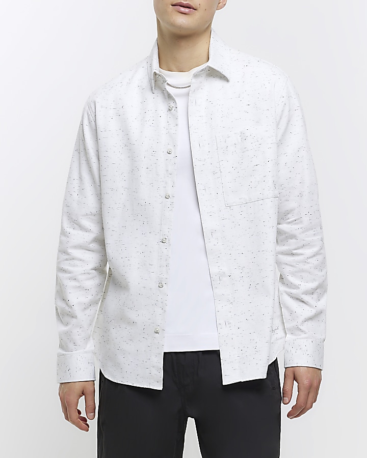 White regular fit spot long sleeve shirt
