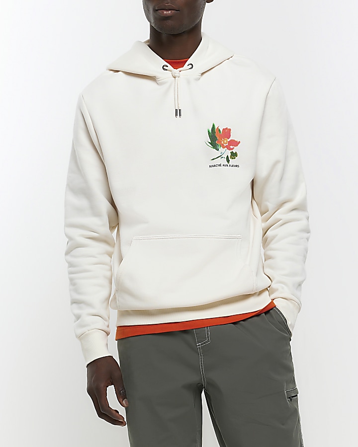 Men rose print pocket front outlet hoodie