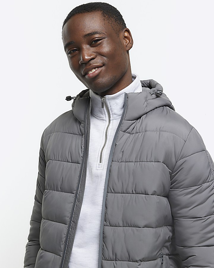 Grey regular fit hooded puffer jacket River Island