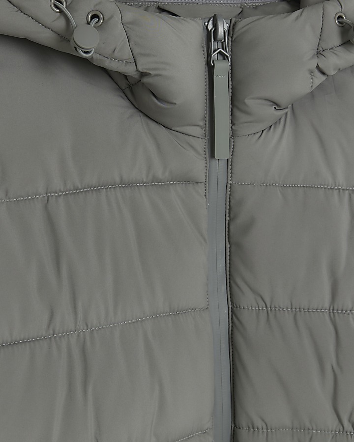 Grey regular fit hooded puffer jacket | River Island