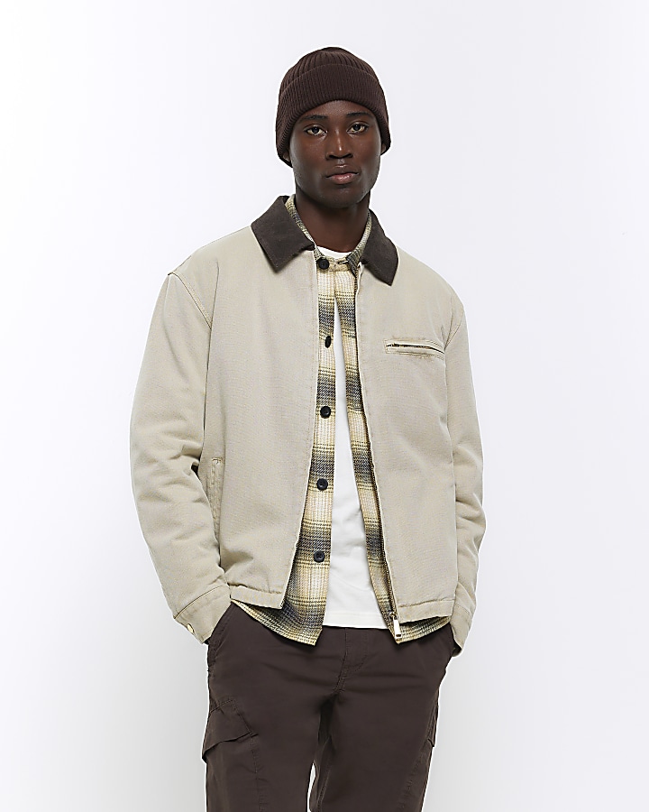 Washed stone regular fit workwear jacket