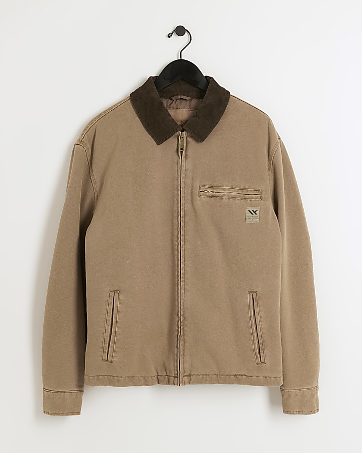 Washed brown regular fit workwear jacket