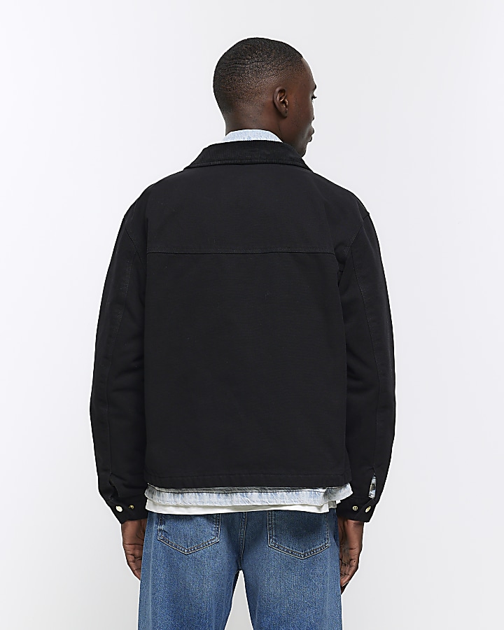 Washed black regular fit workwear jacket | River Island