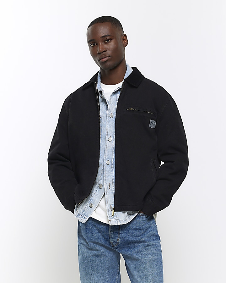 Washed black regular fit workwear jacket