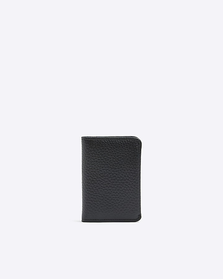 Black leather pebbled cardholder | River Island