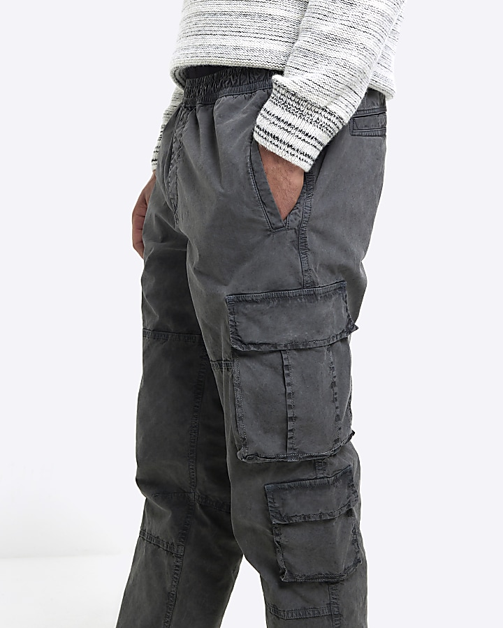 Washed grey regular fit cargo trousers