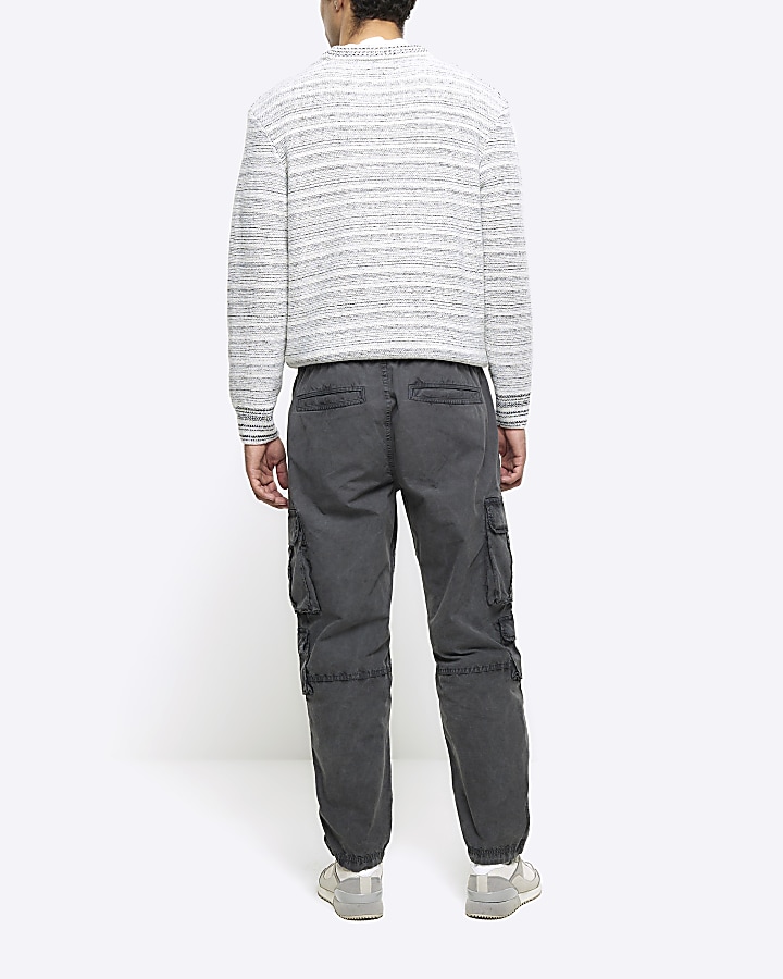 Washed grey regular fit cargo trousers