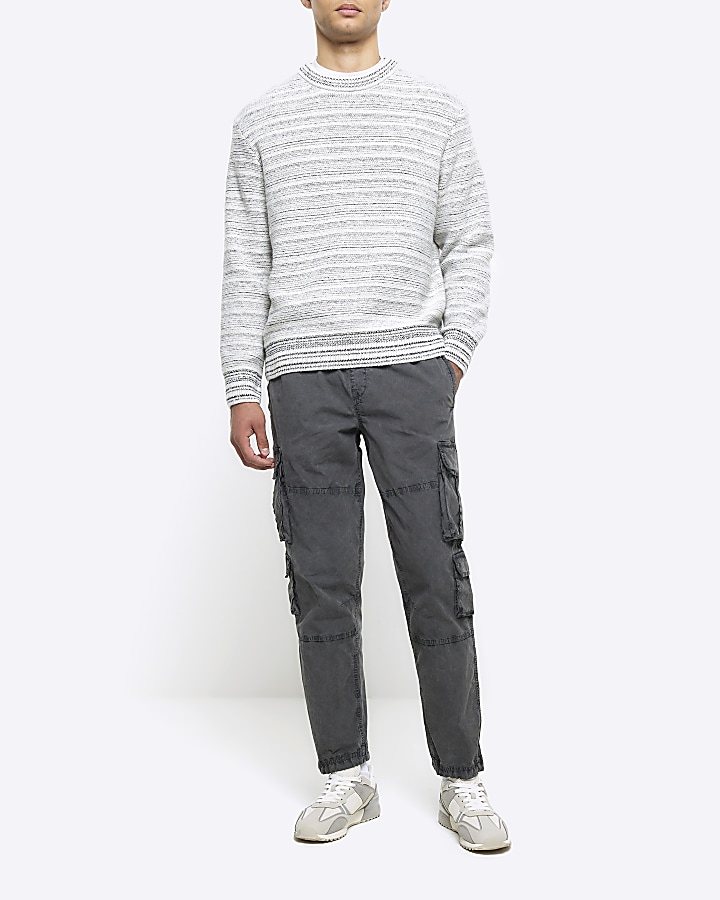 Washed grey regular fit cargo trousers