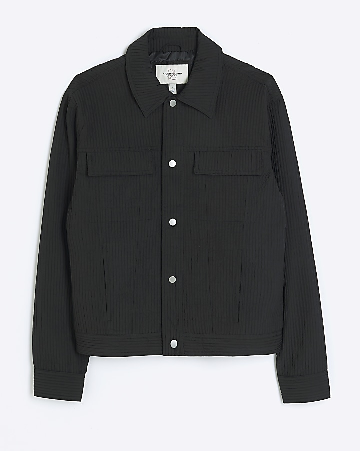 Black regular fit plisse western jacket | River Island
