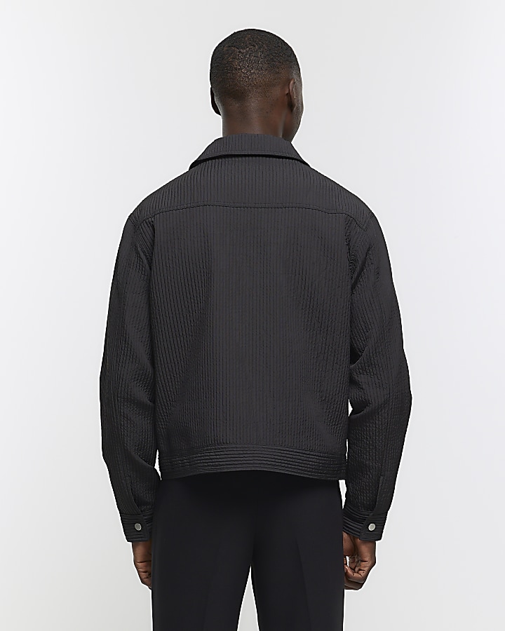 Black regular fit plisse western jacket