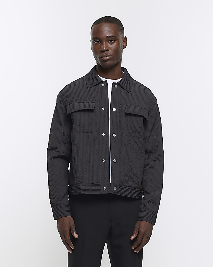 Black regular fit plisse western jacket | River Island