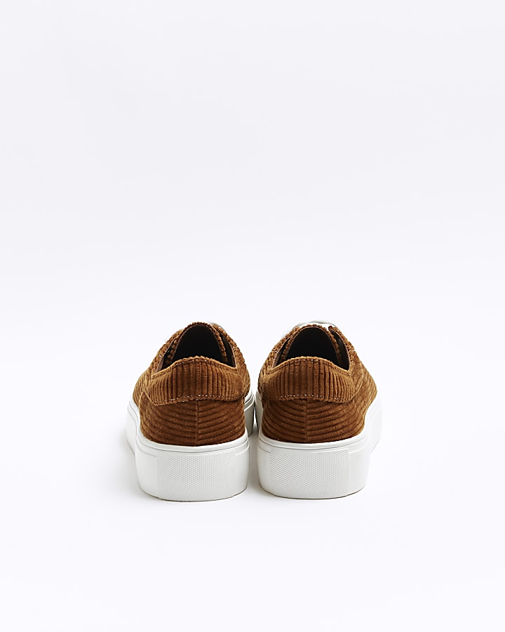 Brown corduroy lace up trainers