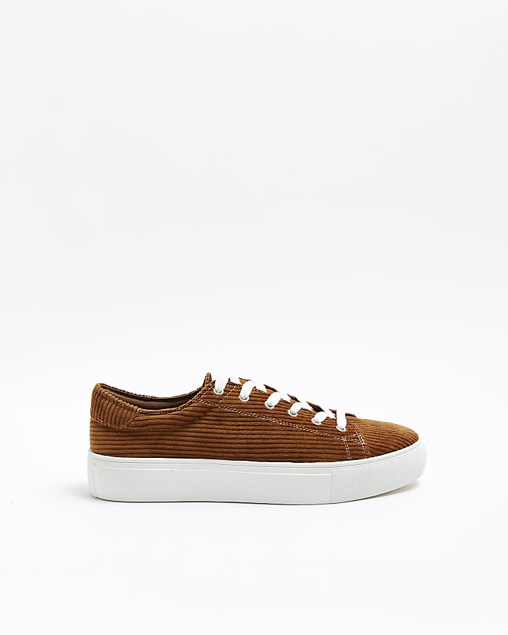 Brown corduroy lace up trainers