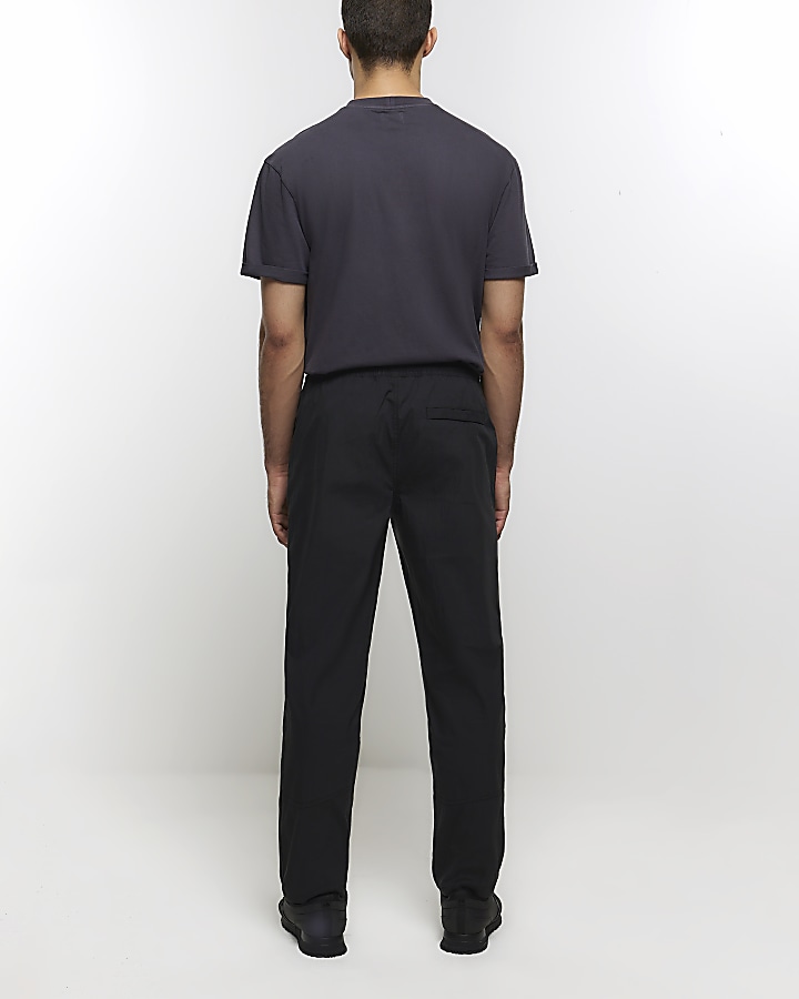 Black regular fit pull on trousers | River Island