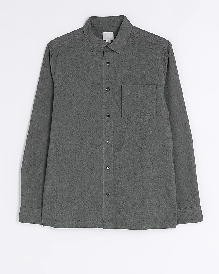 Grey regular fit long sleeve oxford shirt River Island