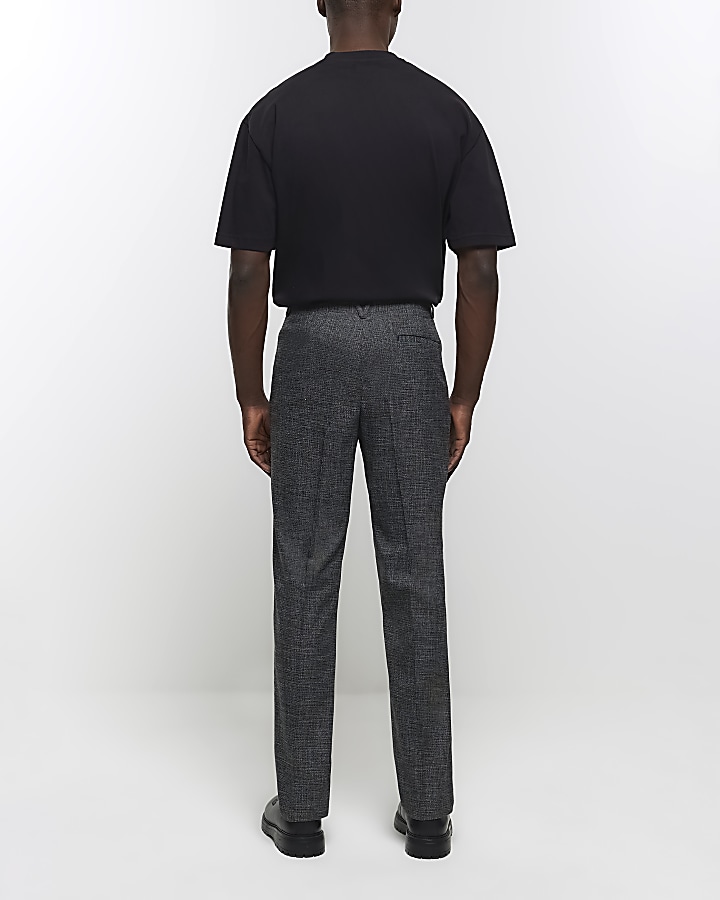 Grey slim fit textured smart trousers