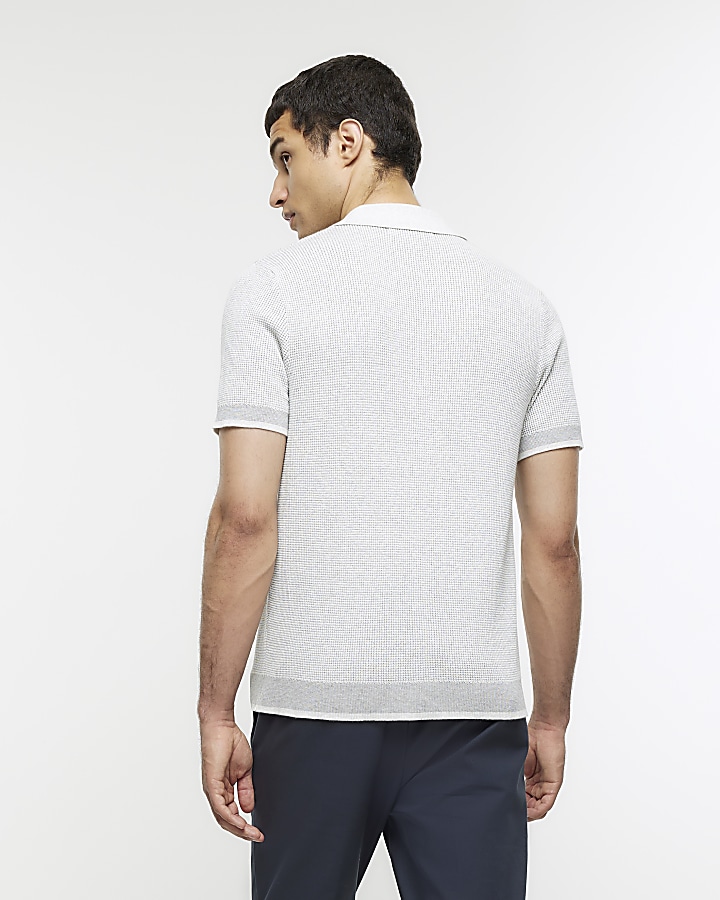 Grey slim fit knitted revere shirt