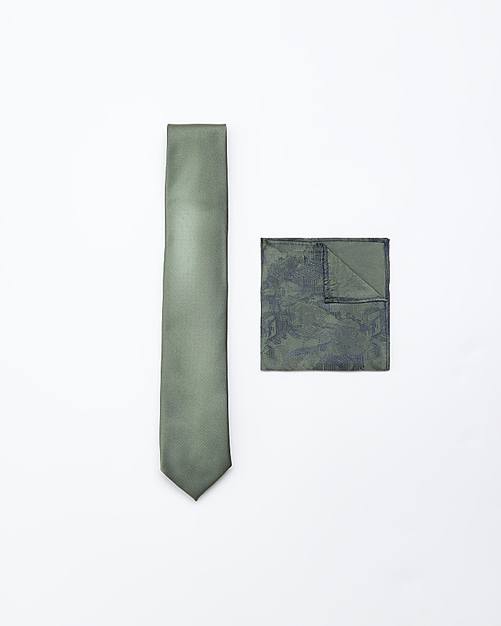 Green Twill Tie and Handkerchief Set