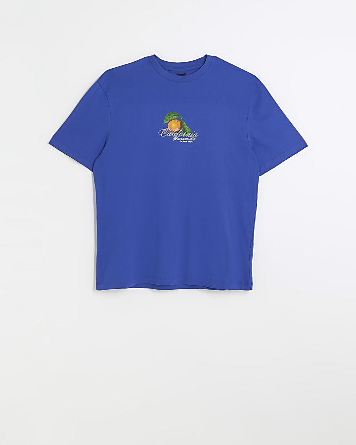 Blue regular fit orange print t-shirt