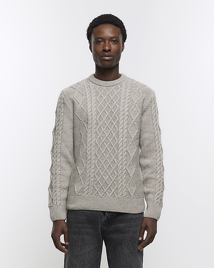 Grey cable shop knit jumper