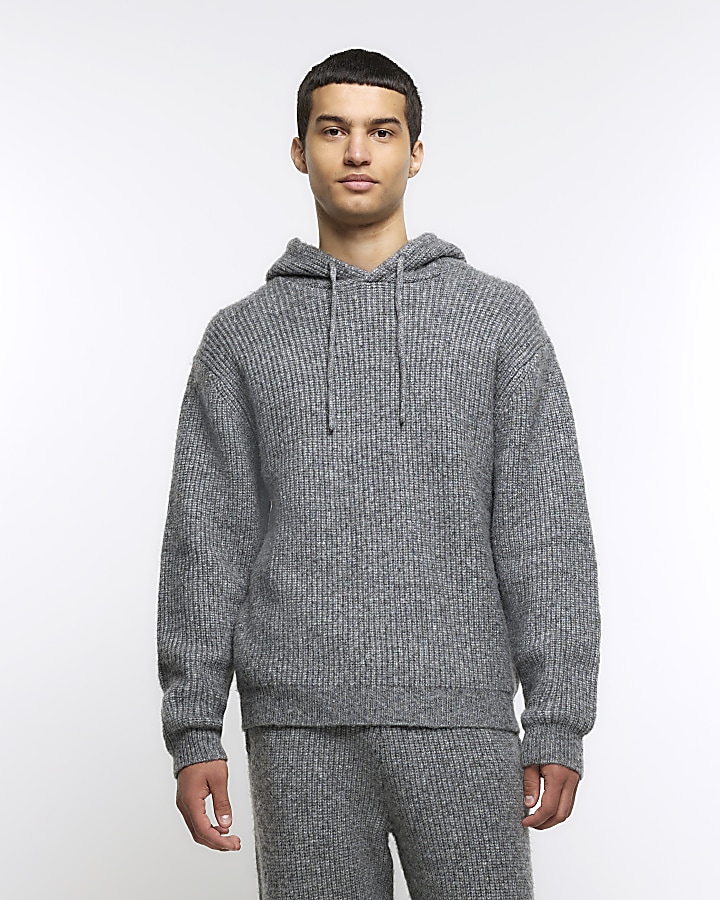 Grey regular fit knitted lounge hoodie | River Island