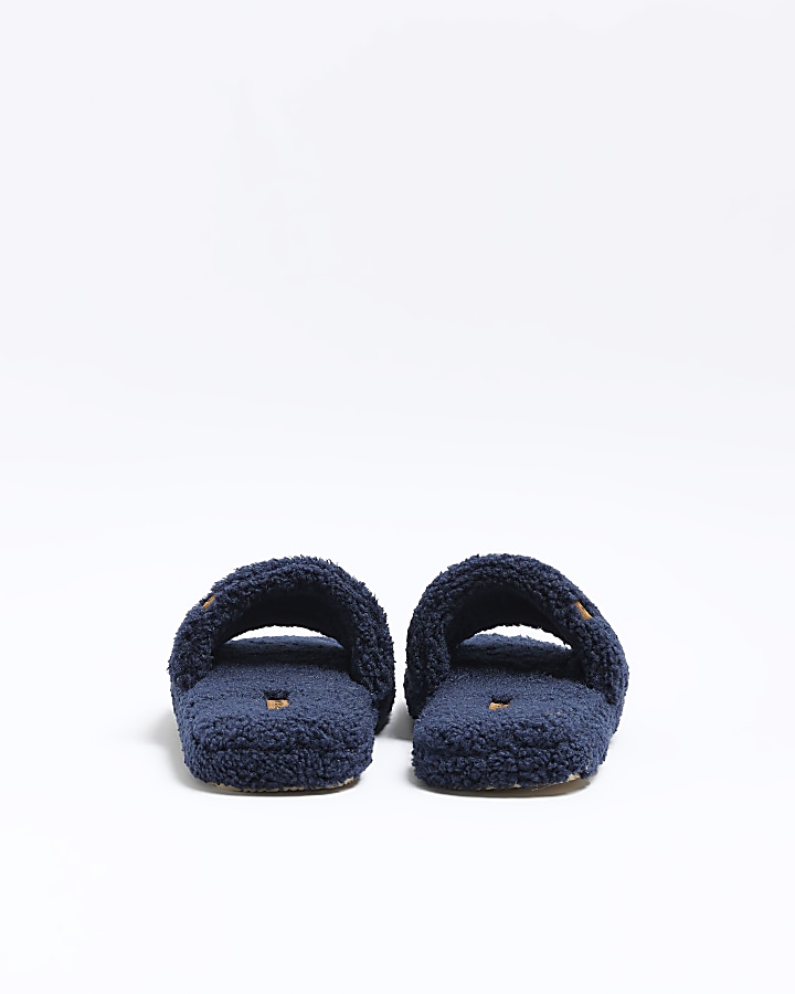 Navy shearling slippers