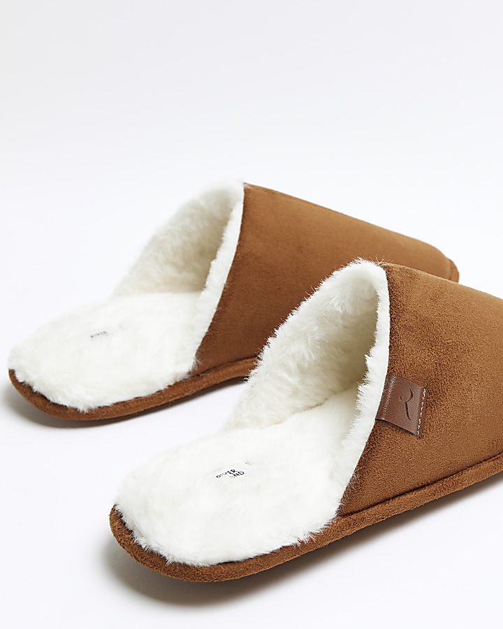 Brown suedette slippers