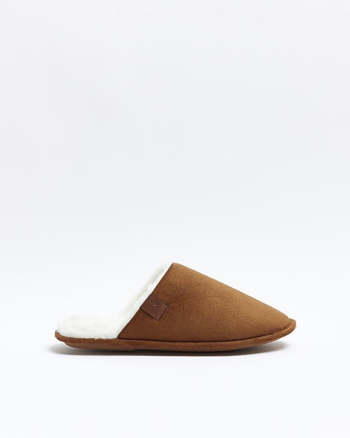 Brown suedette slippers