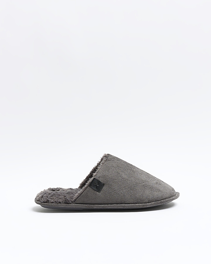 Grey suedette slippers