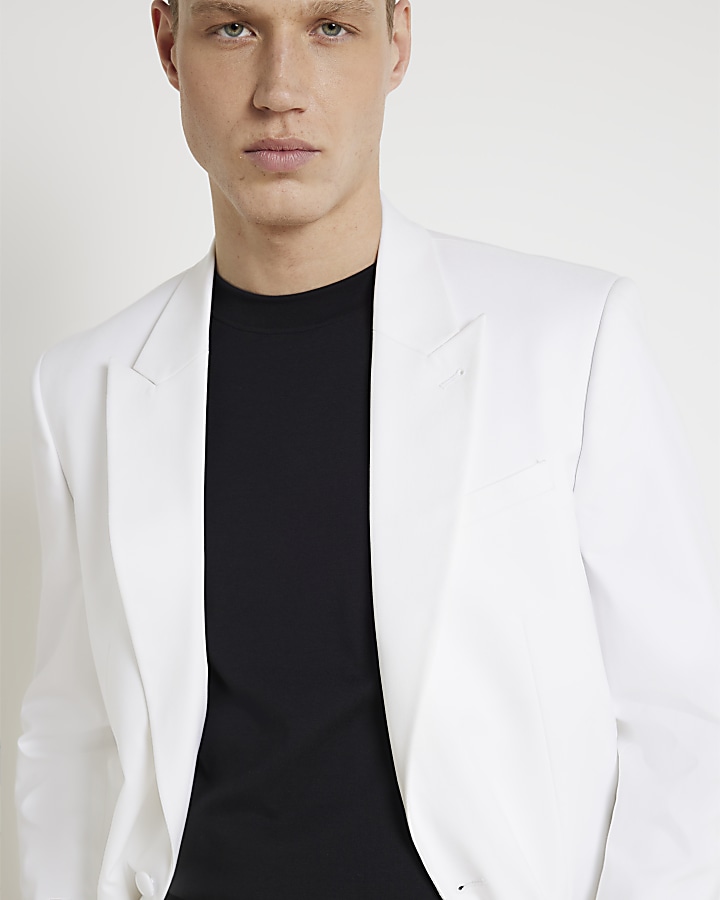 White slim fit tuxedo suit jacket