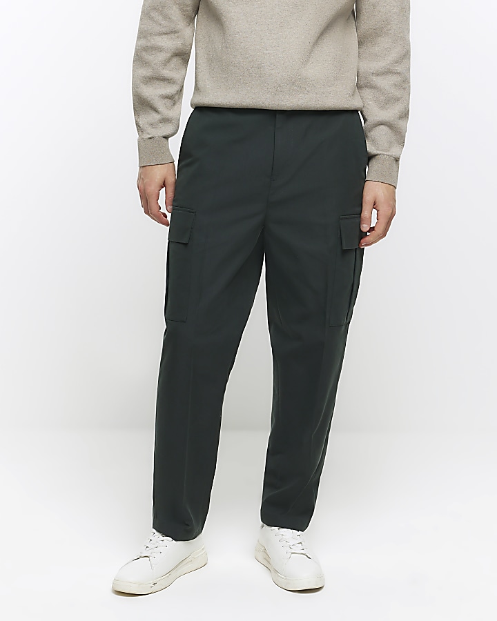 Green tapered fit cargo smart trousers | River Island