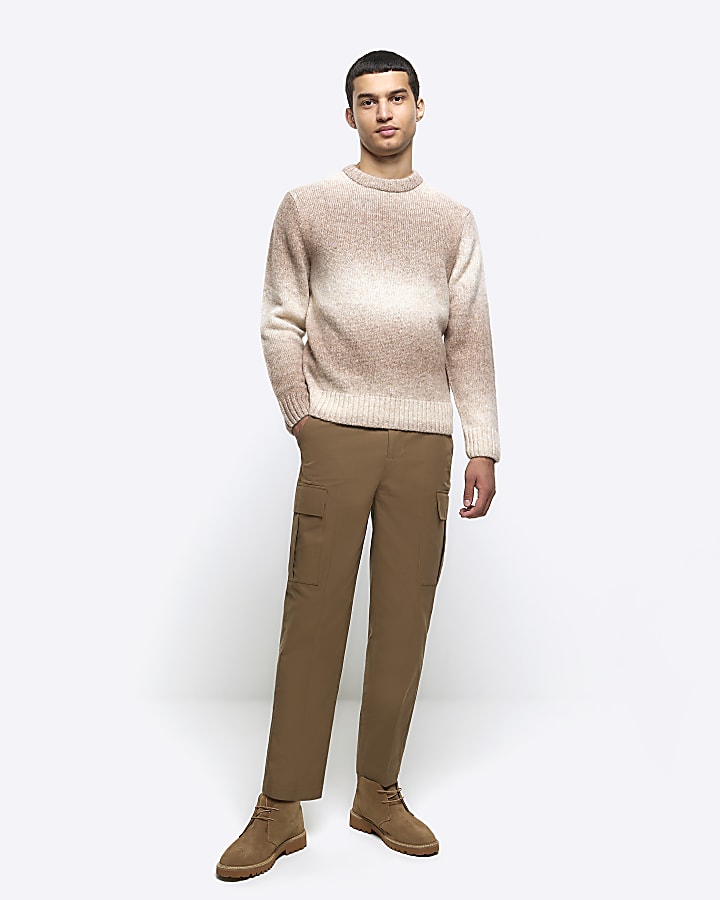 Beige tapered fit cargo smart trousers