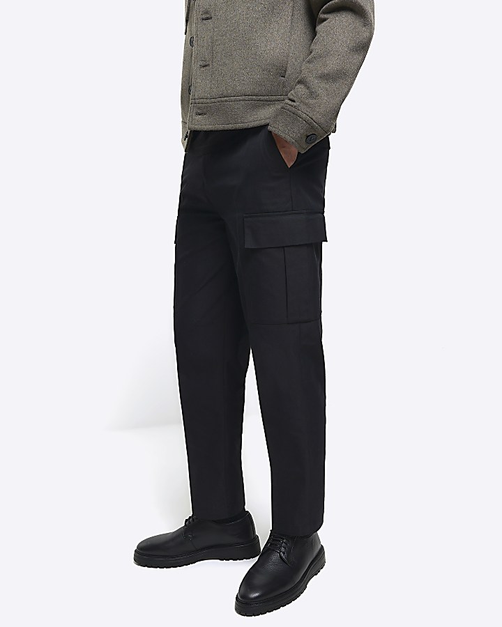 Black tapered fit cargo smart trousers