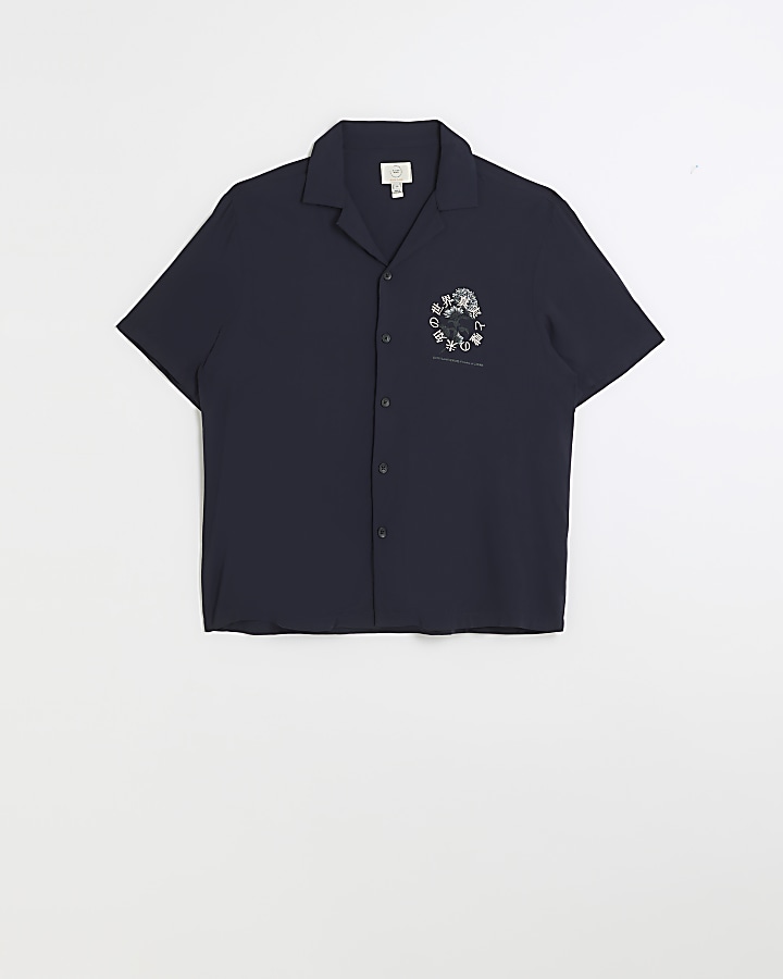Navy regular fit Japanese graphic shirt