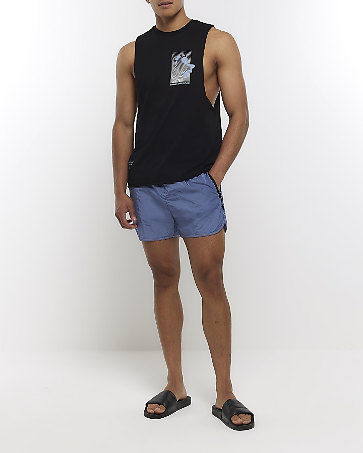 Blue regular fit iridescent swim shorts