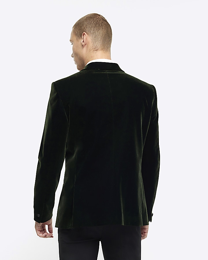 Green slim fit velvet tuxedo jacket | River Island