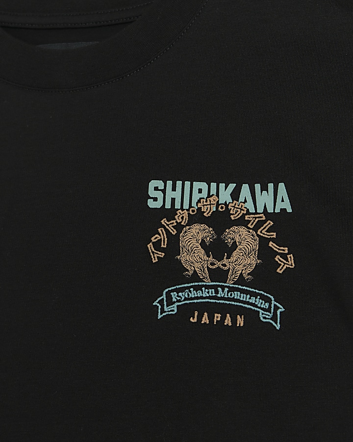 Black regular fit Japanese graphic t-shirt