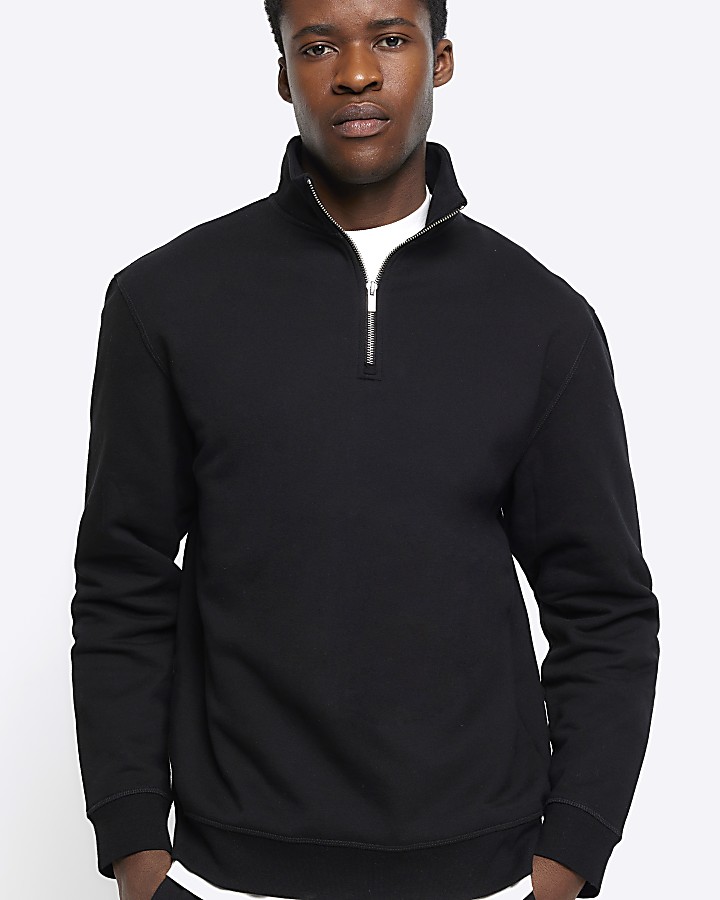 Black regular fit half zip sweatshirt | River Island