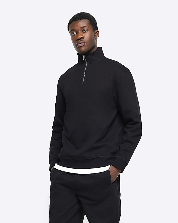 Black regular fit half zip sweatshirt | River Island
