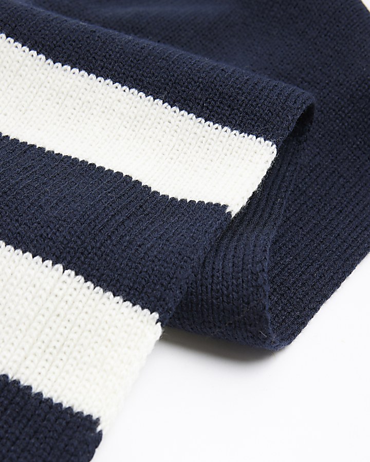 Navy stripe embroidered scarf