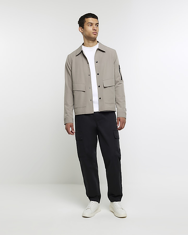 Stone regular fit tech overshirt | River Island