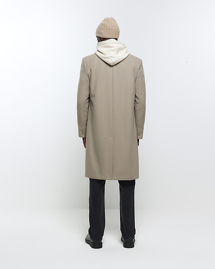 Beige regular fit wool blend premium coat