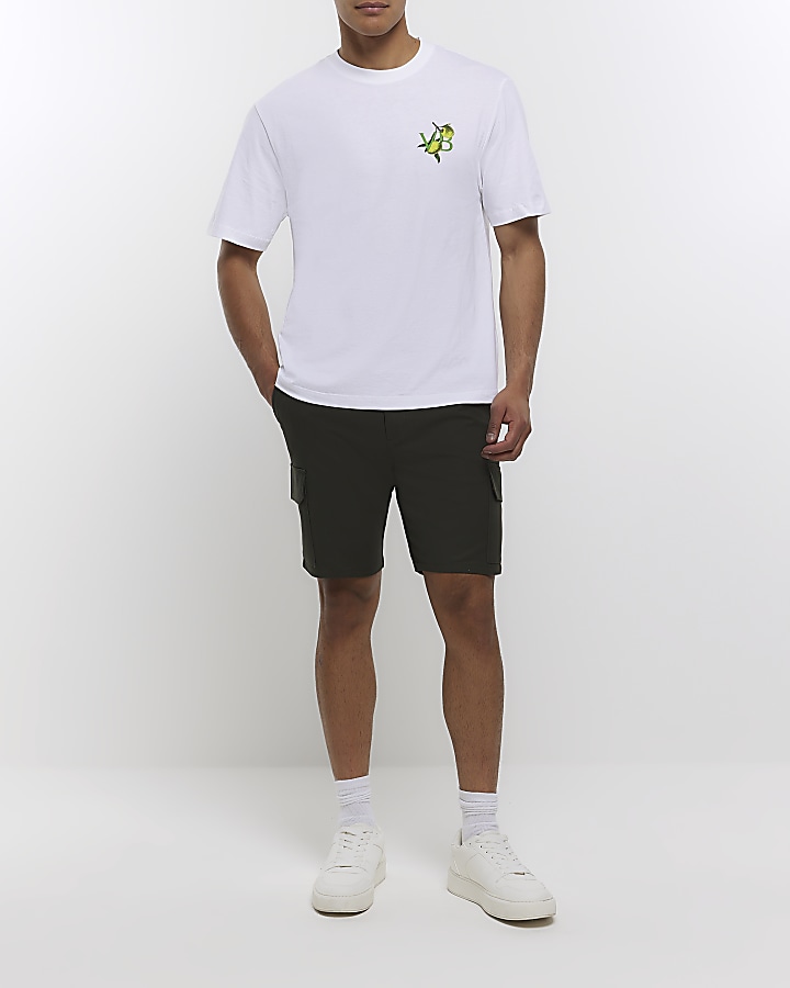 White oversized fit graphic olive t-shirt