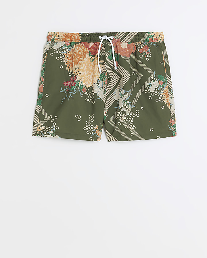 Khaki floral swim shorts