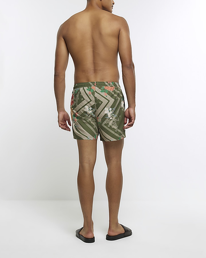 Khaki floral swim shorts